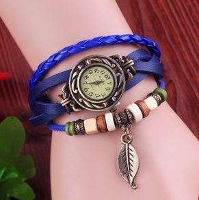HIGH QUALITY WOMENS GENUINE LEATHER VINTAGE BRACELET WATCH (LEAF) - VARIOUS COLOURS