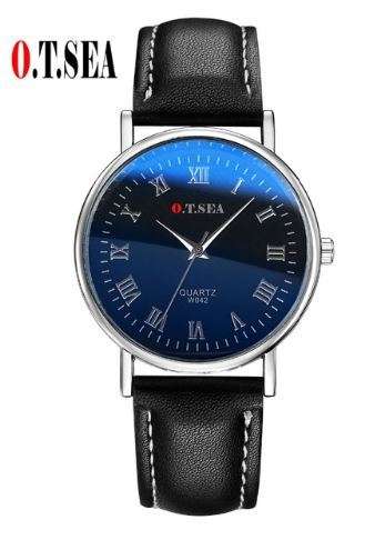 O.T.SEA Brand Men Watch Fashion Brand Faux Leather Blue Ray Glass Quartz Analog Watches Casual Cool