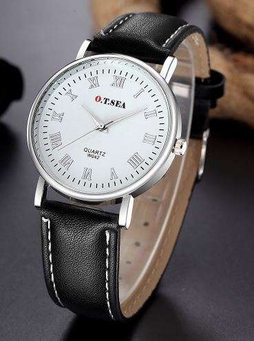 O.T.SEA Brand Men Watch Fashion Brand Faux Leather Blue Ray Glass Quartz Analog Watches Casual Cool