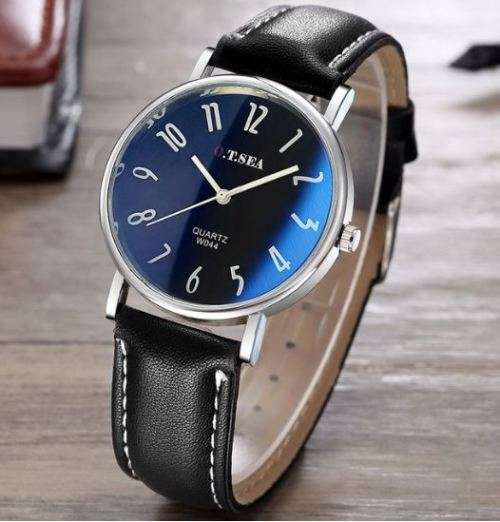 O.T. SEA Top Brand Quartz Mens Casual Leather Dress Wrist Watch
