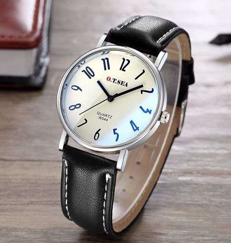 O.T. SEA Top Brand Quartz Mens Casual Leather Dress Wrist Watch