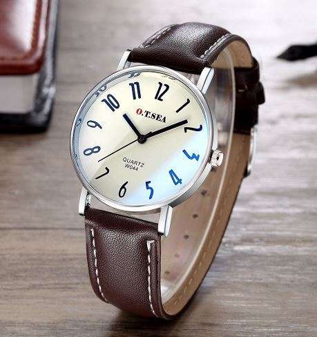 O.T. SEA Top Brand Quartz Mens Casual Leather Dress Wrist Watch