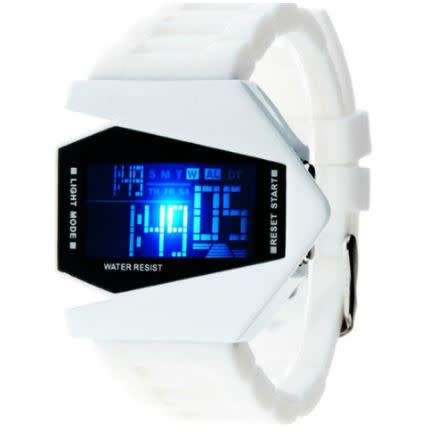 White Fashion Airplane Aivator LED Light Sport Wrist Watch