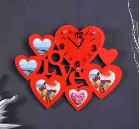 Wooden Heart Wall Photo Collage Clock  Large 50cm x 38cm