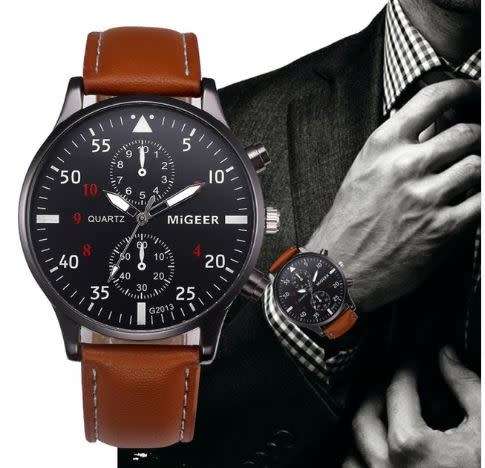 Migeer Retro Design Leather Band Analog Alloy Quartz Wrist Watch