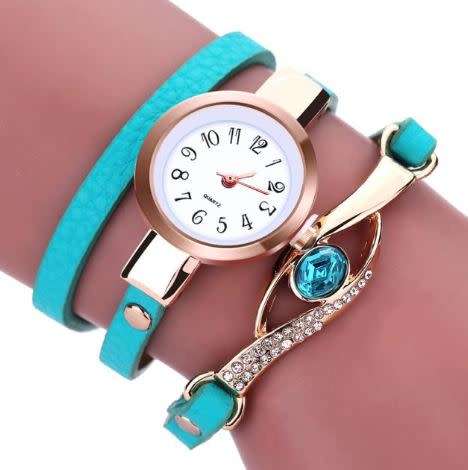 Eye Gemstone Luxury Womens Gold Bracelet Watch Quartz Various Colours