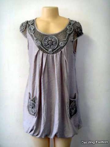 GORGEOUS STONE GREY WITH FLOWER ANGLIAS DRESS/TOP , SIZE 36