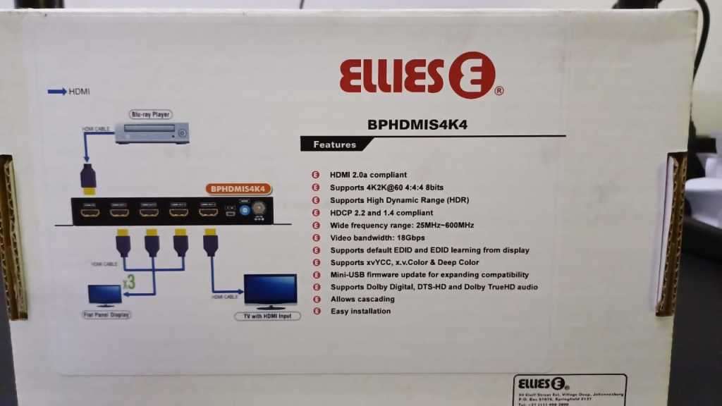 BPHDMIS4k4 1-IN 4-OUT HDMI 2.0 splitter with built-in & user adjustable EDID management