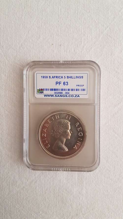 1959 5 shillings sangs PF 63