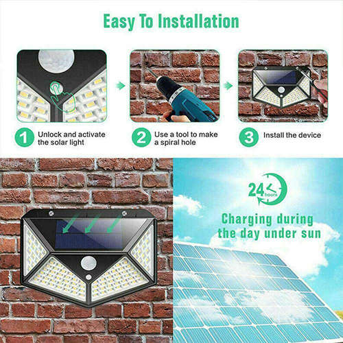 LED Outdoor Solar Wall Light PIR Motion Sensor Garden Security Solar Light