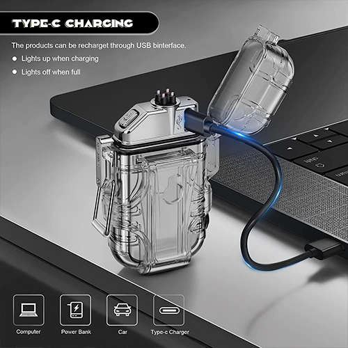 USB Rechargeable Mini Flashlight Windproof Multi-Purpose Double Arc Lighter