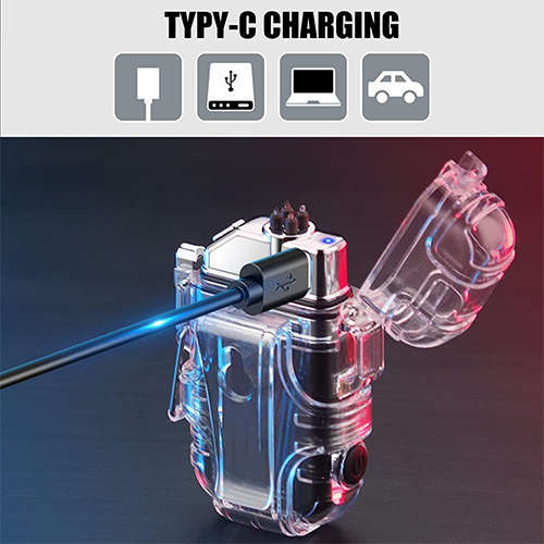 USB Rechargeable Mini Flashlight Windproof Multi-Purpose Double Arc Lighter