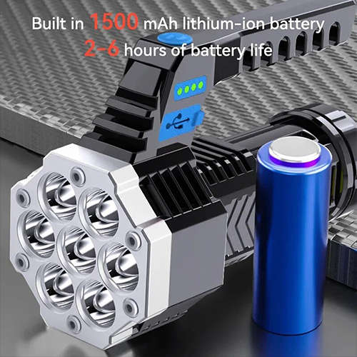 COB 7-Cell LED Rechargeable Flashlight Waterproof Portable Outdoor Light