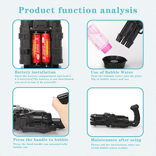 Bubble Gatling Machine 8 Hole Battery Powered Toddler Electric Gun Outdoor Toy