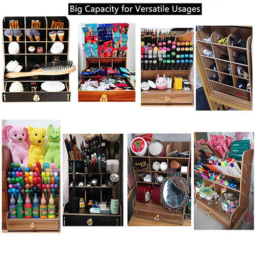 Multifunctional Desk Wooden Shelf Storage Box Diy Pen Holder