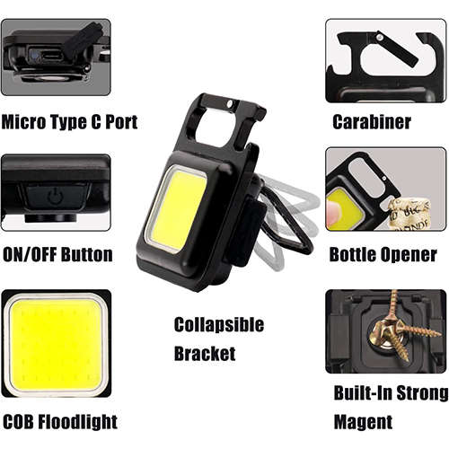 Portable Mini LED Work Light Flashlight USB Rechargeable Small Light Bottle Opener