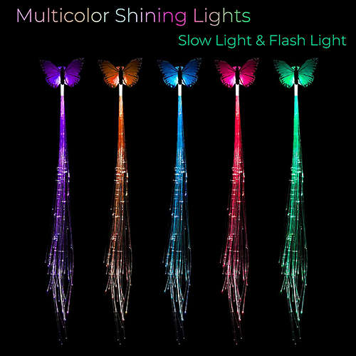 LED Party Colorful Butterfly Wig Braids Luminous Fiber Optic Hair Clip