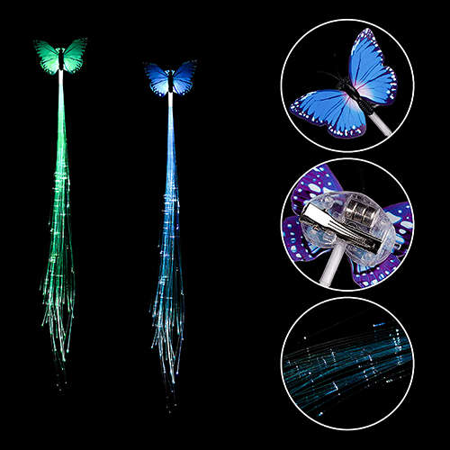 LED Party Colorful Butterfly Wig Braids Luminous Fiber Optic Hair Clip
