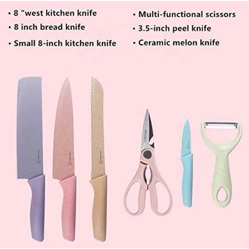 6-Piece Colorful Knife Set Made Of Non-Stick Wheat Straw