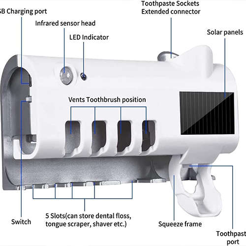 Smart Toothbrush Sterilizer Wall-Mounted UV Sterilizing Toothbrush Holder