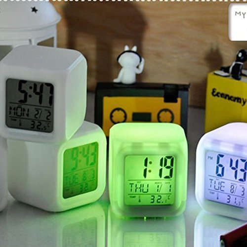 LED Digital Alarm Clock 7 Color Changing Desk Table for Office Bedroom (Multi-Color)