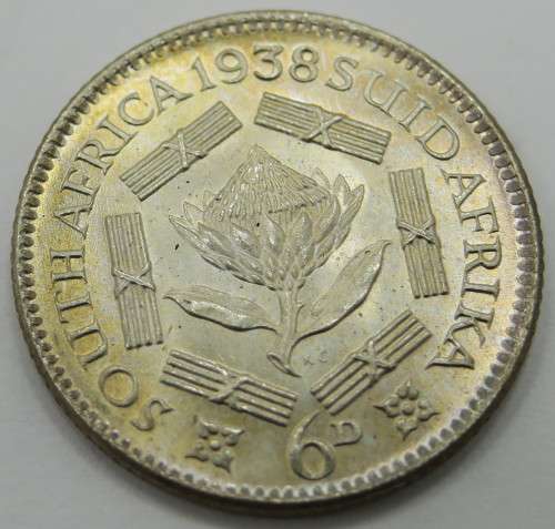 1938 South African 6 Pence / UNC / Gem