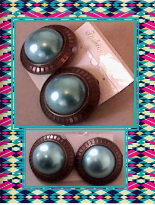 6 pc Bronze Round Faux Pearl Earings.