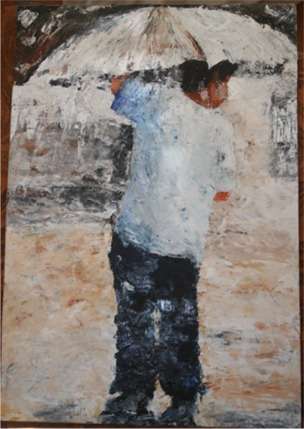 Boy in the rain  Oil on Board Get your painting while the artist is still affordable
