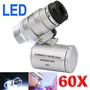 Mini Pocket LED 60X Microscope Magnifier Loupe