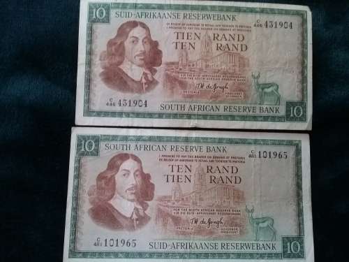 Different R10 notes, de Jongh 1st issue. Bid per note