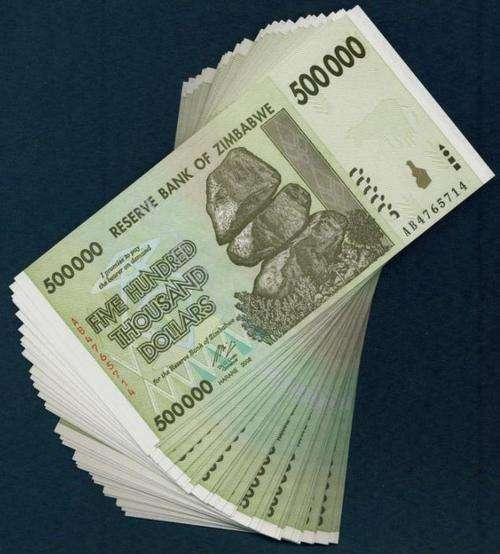 Zimbabwe $500 Thousand Bundles. Uncirculated, AC Prefix. Still in Bank Band