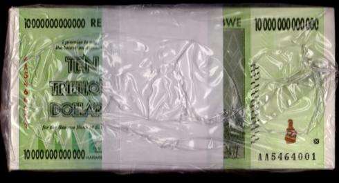 Zimbabwe $10 Trillion Bundles. Uncirculated, AA Prefix. Still in Bank Band