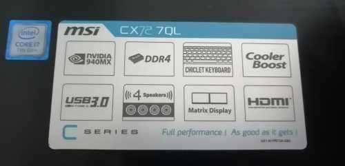 MSI CX72 7QL ***I7 7th Gen*** 256GB m.2 Drive *** 8GB MEM ***** Please READ