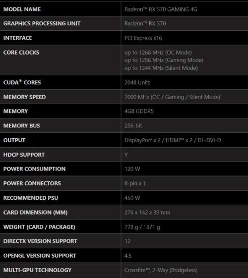 MSI Radeon RX 570 4GB DDR5