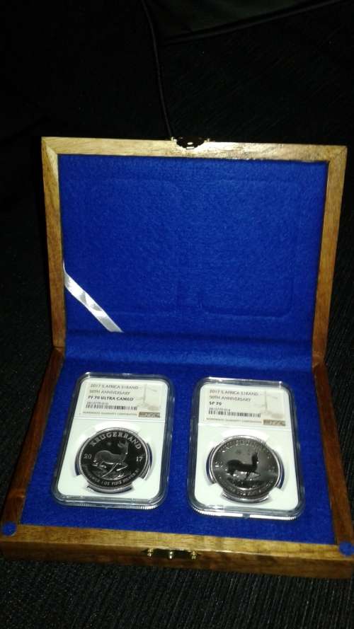 2 x 2017 SILVER KRUGERS...1 PROOF AND 1 UNCIRCULATED,IN KIAAT DISPLAY CASE...BOTH PERFECT COINS!!!