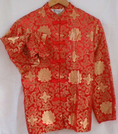 CHINESE BLOUSE/JACKET - RICH RED & GOLD - MANDARIN COLLAR - LOVELY FIT - SIZE 38-40
