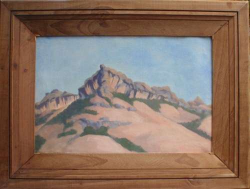 VINTAGE - UNUSUAL, MINIMALIST LANDSCAPE IN HUGE RUGGED WOOD FRAME - FASCINATING!