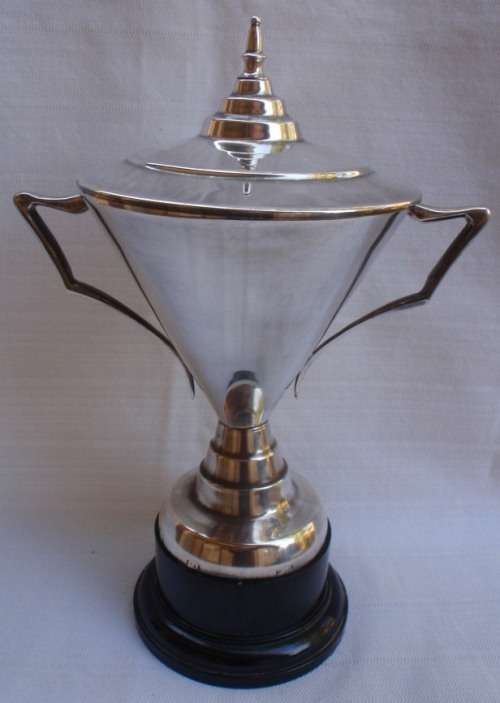 VINTAGE - SILVER PLATED TROPHY WITH LID - INTERESTING DESIGN - GOOD PRICE!!!