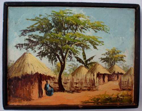 VINTAGE - RUSTIC AFRICAN ART - TWO ORIGINAL OIL PAINTINGS - SIGNED 'MIRAMBA' - SEE BOTH!!!