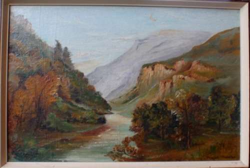 VINTAGE:  ENCHANTING ORIGINAL OIL BY THELMA MORETON 'DAY MOON' - GORGEOUS LITTLE LANDSCAPE!!!