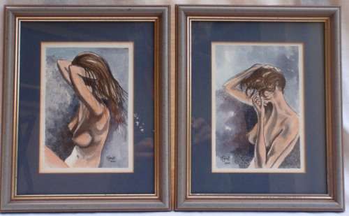 PAIR - EXCELLENT PEN & WASH - VERY TASTEFUL NUDES - SIGNED & DATED - LOVELY FRAMES - GOOD PRICE!!!