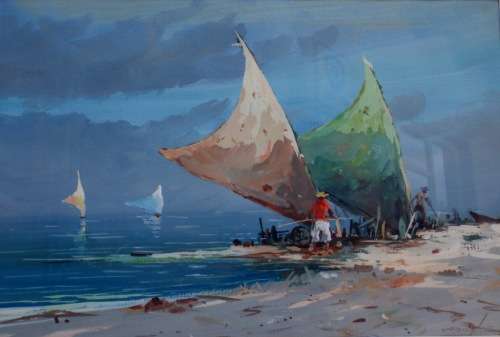 TWO FABULOUS ORIGINAL WATERCOLOURS - FISHERMEN ON BEACH - REALLY GORGEOUS - GOOD PRICE!!!