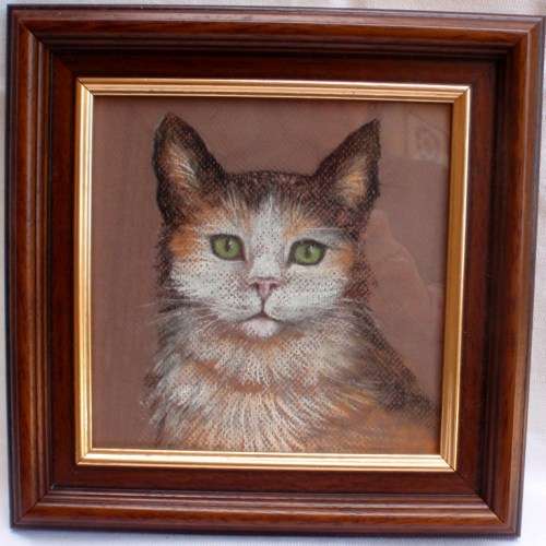 ORIGINAL CAT PAWTRAIT - LOVELY PUSSYCAT IN PASTELS, BEAUTIFULLY FRAMED - GOOD PRICE!!!