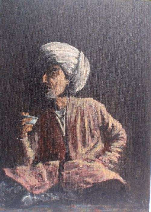VINTAGE - FASCINATING OLD PAINTING  'THE TEA DRINKER' - GOOD PRICE!!!