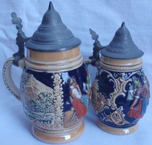 GERMAN TANKARDS WITH PEWTER LIDS - 'MADE IN WEST GERMANY' BEAUTIFULLY MADE!!!