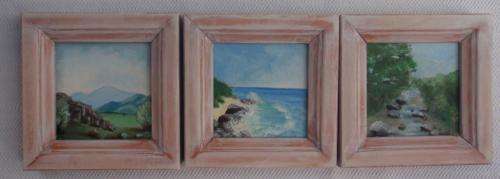 ORIGINAL MINIATURES - THREE LOVELY LITTLE PAINTINGS IN LIME WASHED FRAMES - READY TO HANG!!!