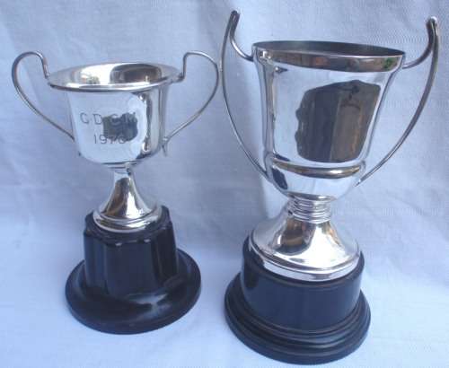 VINTAGE:  TWO SILVERPLATED TROPHIES - GOOD QUALITY, LOVELY OLD ITEMS!!!