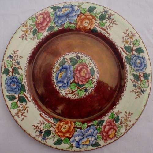 VINTAGE: MALING PLATE - 'PEONY ROSE' L573 E1 - LOVELY OLD PIECE - GOOD PRICE DUE TO SMALL DAMAGE.