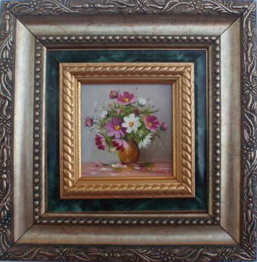 PRECIOUS LITTLE ORIGINAL PAINTING by LISTED ARTIST, SUSAN CRONJE - IN ORNATE FRAME 'COSMOS'