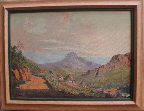 VINTAGE: 1951 TWO GORGEOUS ORIGINAL OILS by D.STEVENS DEPICTING RURAL AFRIAN LIFE LANDSCAPES